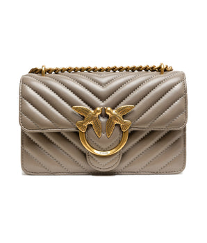 PINKO Grey Leather Love One Mini Shoulder Bag