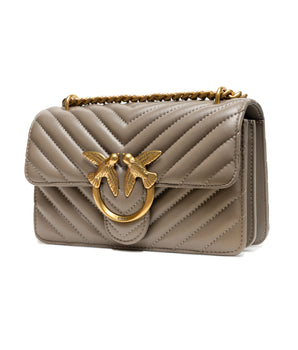 PINKO Grey Leather Love One Mini Shoulder Bag