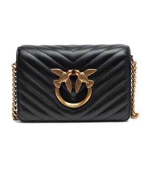 PINKO Black Leather Love Click Mini Shoulder Bag
