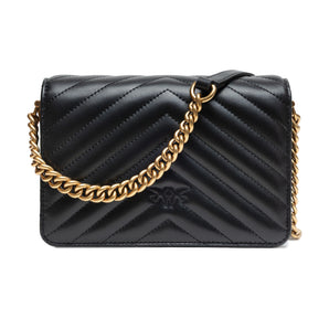 PINKO Black Leather Love Click Mini Shoulder Bag
