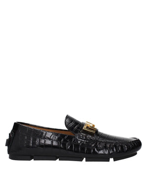 Versace Black Leather Slip-On Loafers