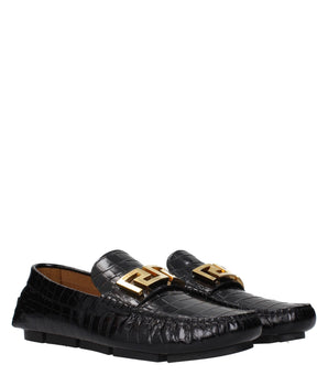 Versace Black Leather Slip-On Loafers