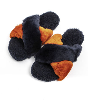 Mr&Mrs Italy Blue Rabbit Fur Women Sandal