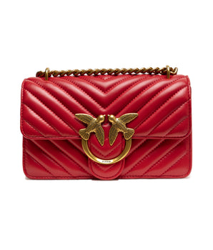 PINKO Red Leather Love One Mini Shoulder Bag