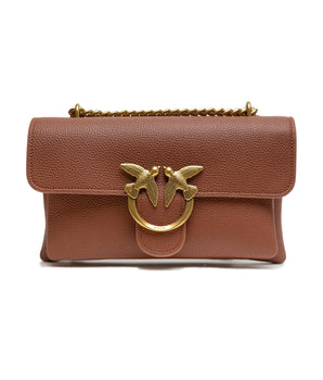 PINKO Brown Leather Love Boucle Riga Shoulder Bag