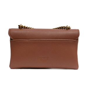 PINKO Brown Leather Love Boucle Riga Shoulder Bag