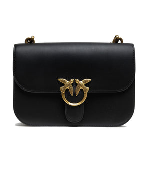 PINKO Black Leather Love Bell Classic Shoulder Bag