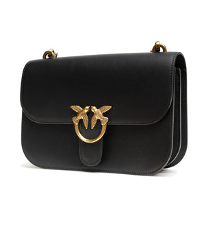 PINKO Black Leather Love Bell Classic Shoulder Bag