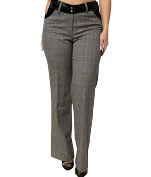 BENCIVENGA Gray Wool Blend Plaid Straight Leg Velvet Waist Pants