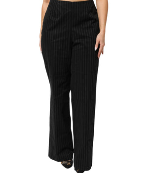 BENCIVENGA Black Wool Blend Pinstripe Straight Leg Pant