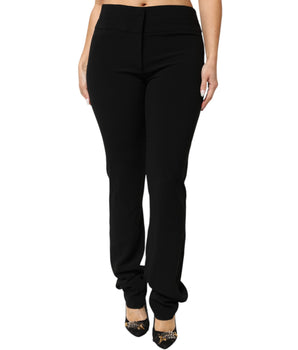 Exte Black Viscose Acetate Blend Straight Leg High Waist Pants