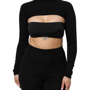 Dolce & Gabbana Black Viscose Turtle Neck Crop Pullover Top