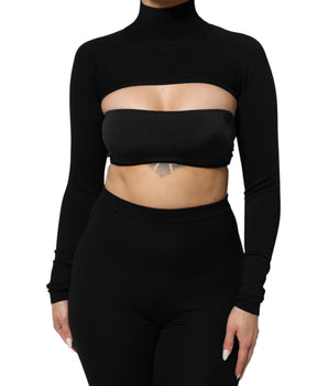 Dolce &amp; Gabbana Black Viscose Turtle Neck Crop Pullover Top