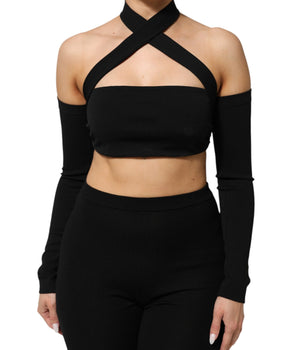 Dolce &amp; Gabbana Black Viscose Halter Off Shoulder Cropped Top