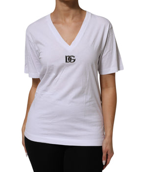 Dolce &amp; Gabbana White Cotton V-Neck Short Sleeves T-Shirt