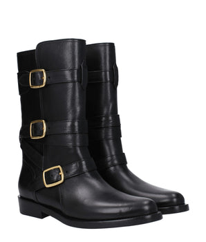 Celine Black Leather Flat Boots