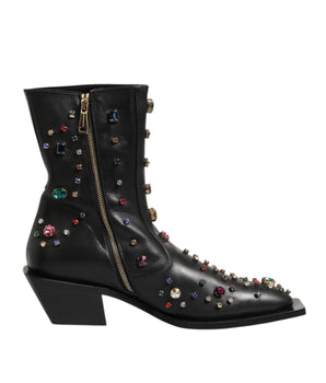 Dolce & Gabbana Black Crystal Embellished Men Short Boots Shoes