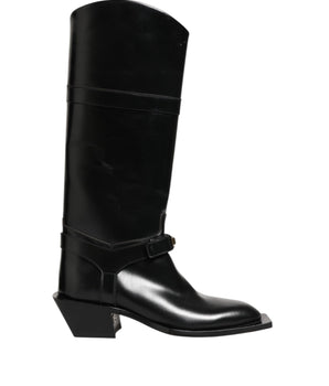 Dolce & Gabbana Black Logo Plaque Over The Calf Boots Shoes