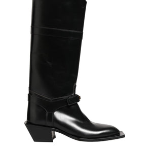 Dolce & Gabbana Black Logo Plaque Over The Calf Boots Shoes
