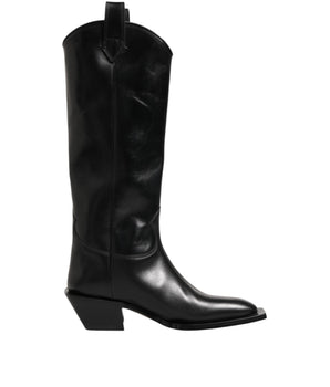 Dolce & Gabbana Black Leather Over The Calf Biker Boots Shoes