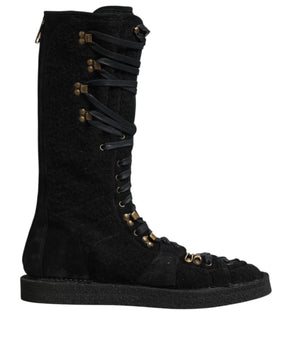 Dolce & Gabbana Black Alpaca Wool Suede Mid Calf Boots Shoes