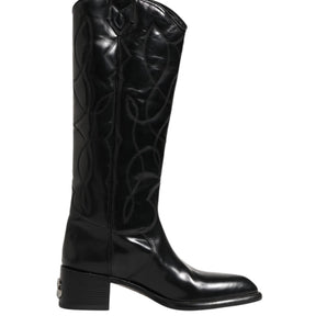 Dolce & Gabbana Black Leather Over The Calf Biker Boots Shoes