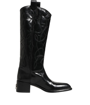 Dolce & Gabbana Black Leather Over The Calf Biker Boots Shoes
