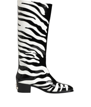 Dolce &amp; Gabbana Black White Zebra Over The Calf Boots Shoes