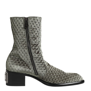 Dolce & Gabbana Gray Cotton Velvet Mid Calf Short Boots Shoes