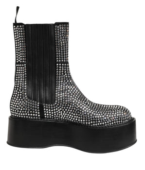 Dolce & Gabbana Black Crystal Strass Mid Calf Short Boots  Shoes
