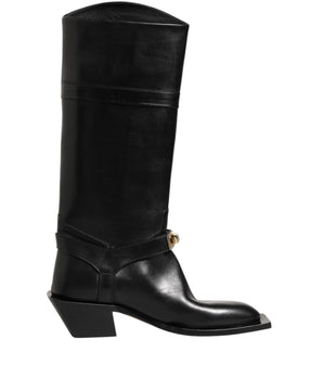 Dolce & Gabbana Black Logo Plaque Over The Calf Boot Shoes