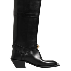 Dolce & Gabbana Black Logo Plaque Over The Calf Boot Shoes