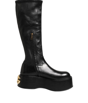 Dolce & Gabbana Black Logo Plaque Over The Calf Boots Shoes
