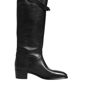 Dolce & Gabbana Black Logo Plaque Over The Calf Boots Shoes