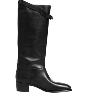 Dolce & Gabbana Black Logo Plaque Over The Calf Boots Shoes
