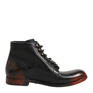 Dolce & Gabbana Black Red Lace Up Short Ankle Boot Shoes
