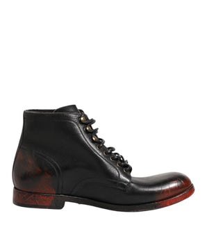 Dolce &amp; Gabbana Black Red Lace Up Short Ankle Boot Shoes