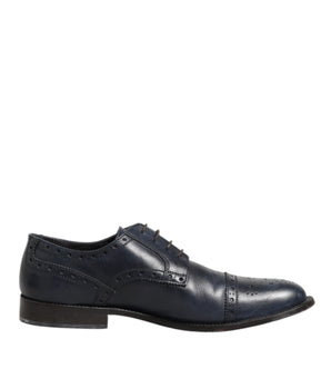 Daniele Alessandrini Blue Leather Wingtip Lace-up Formal Derby Shoes