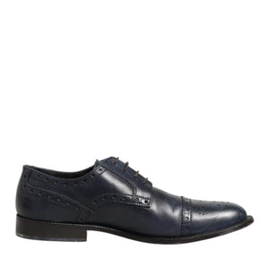 Daniele Alessandrini Blue Leather Wingtip Lace-up Formal Derby Shoes