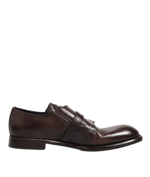 Dolce & Gabbana Brown Leather Monk Strap Formal Derby Shoes