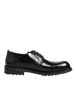 Dolce & Gabbana Black Leather Studded Men Formal Derby Shoes