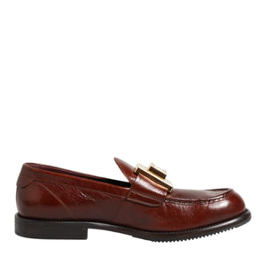 Dolce & Gabbana Brown Leather Logo Slip On Men Dress Shoes