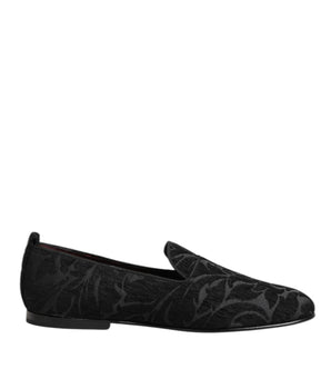 Dolce & Gabbana Black Brocade Loafers Slip On Men Dress Shoes