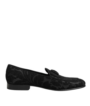 Dolce & Gabbana Black Brocade Crown Loafers Dress Shoes
