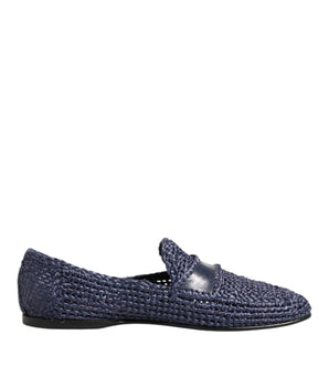 Dolce & Gabbana Blue Woven Leather Slip On Loafers Men Shoes