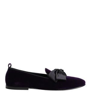 Dolce & Gabbana Purple Suede Cotton Bow Slip On Loafers Shoes