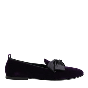 Dolce & Gabbana Purple Suede Cotton Bow Slip On Loafers Shoes