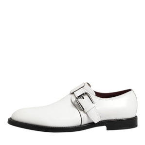 Dolce & Gabbana White Leather Monk Strap Formal Derby Shoes