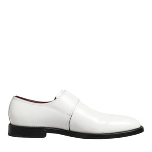 Dolce & Gabbana White Leather Monk Strap Formal Derby Shoes