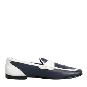 Dolce & Gabbana White Blue Leather Slip On Loafers Men Formal Shoes